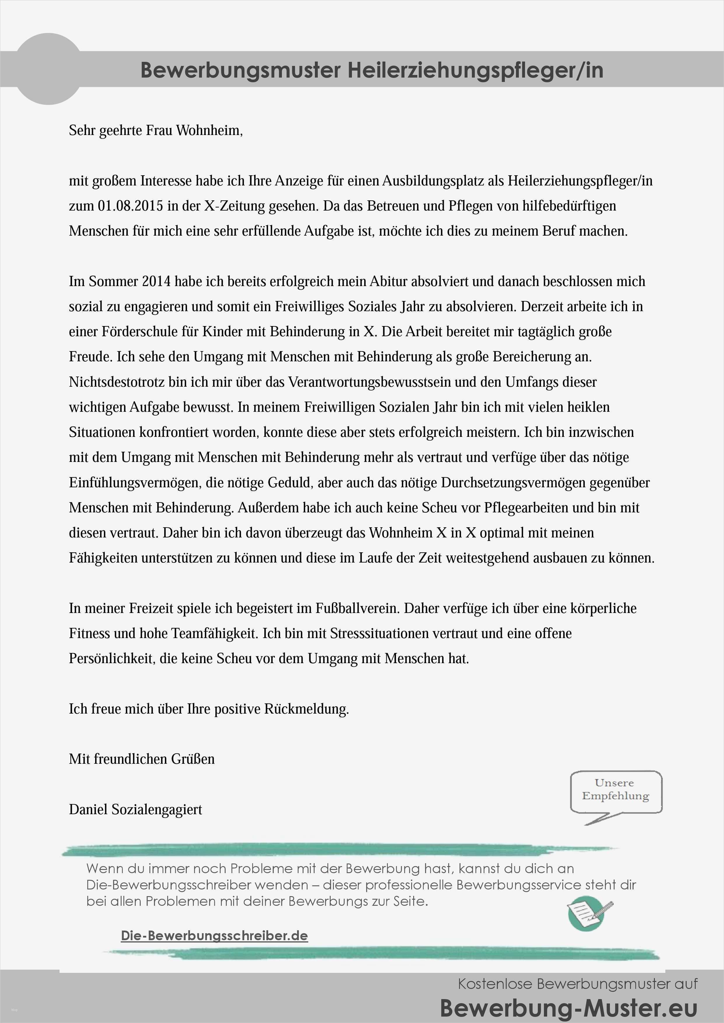 Bewerbungsmuster Word Vorlage Wunderbar Kostenlose Bewerbungsvorlage – Heilerziehungspfleger In
