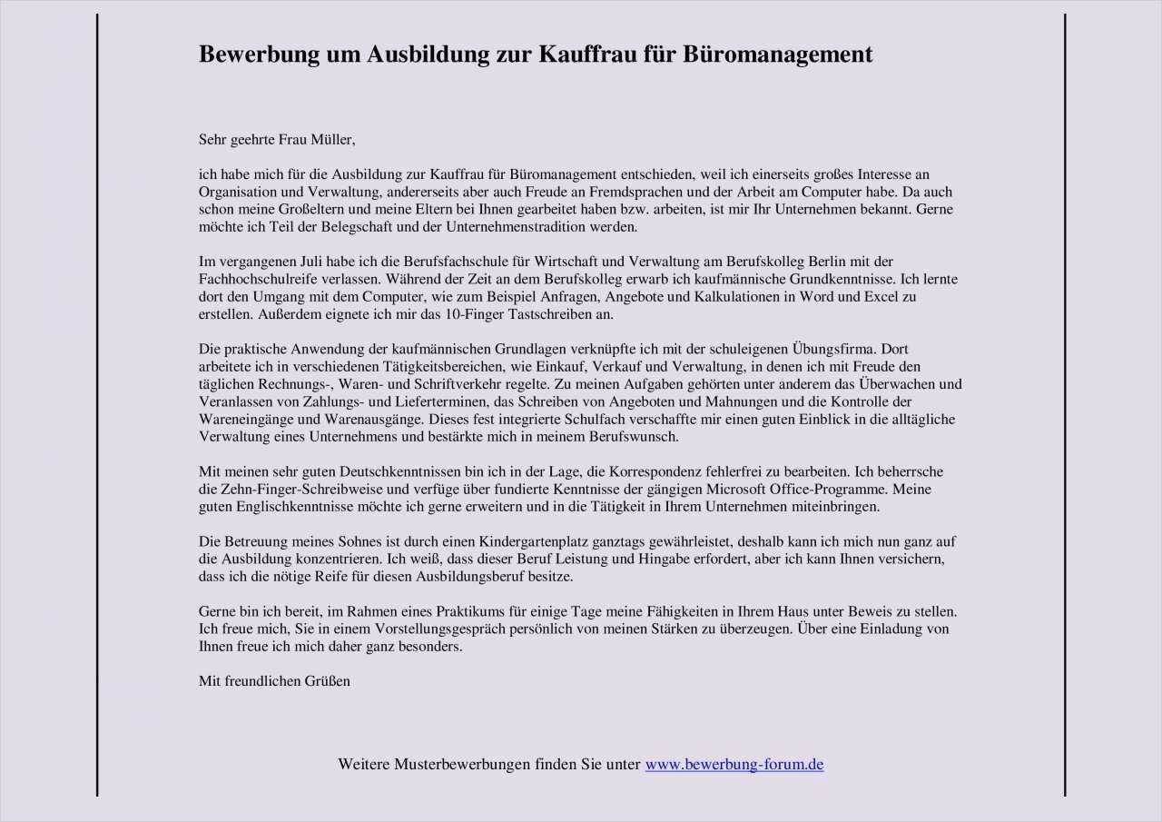 Bewerbungsschreiben Kauffrau Für Büromanagement Vorlage Angenehm Bewerbungsschreiben Muster Kauffrau Für Bürokommunikation