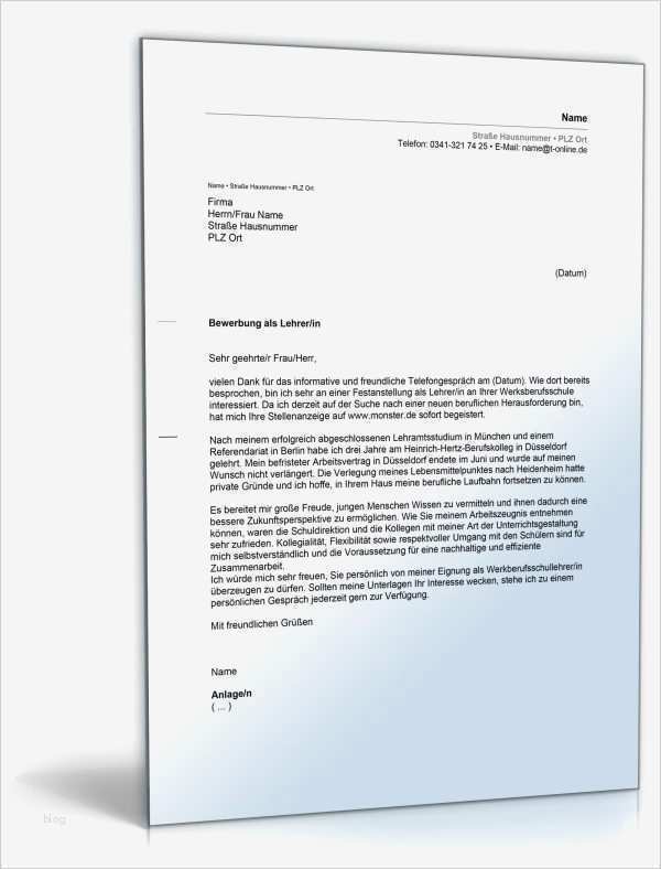 Bewerbungsschreiben Sätze Vorlagen Best Of Anschreiben Bewerbung Lehrer Lehrerin