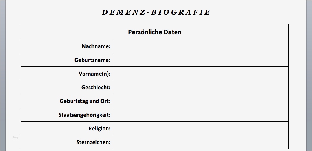 Biografiearbeit Mit Alten Menschen Vorlagen Angenehm Vorlage Download Demenz Biografiebogen Word