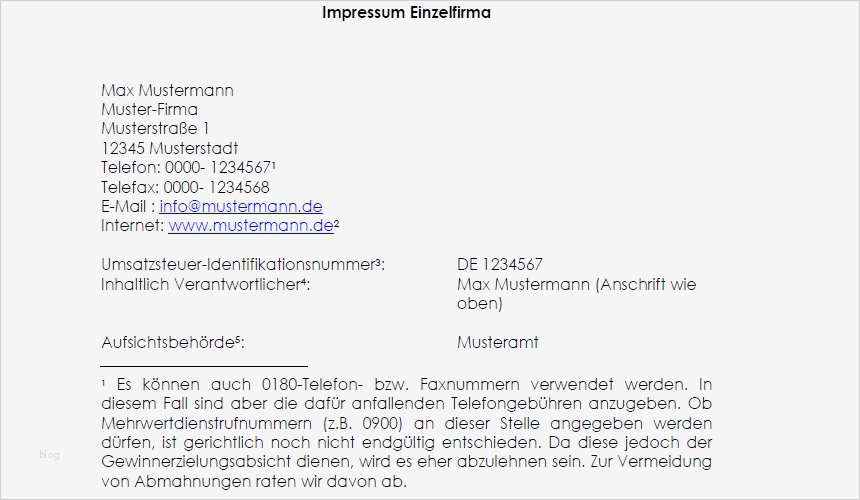 Blog Impressum Vorlage Erstaunlich Impressum Einer Einzelfirma Vorlage Zum Download