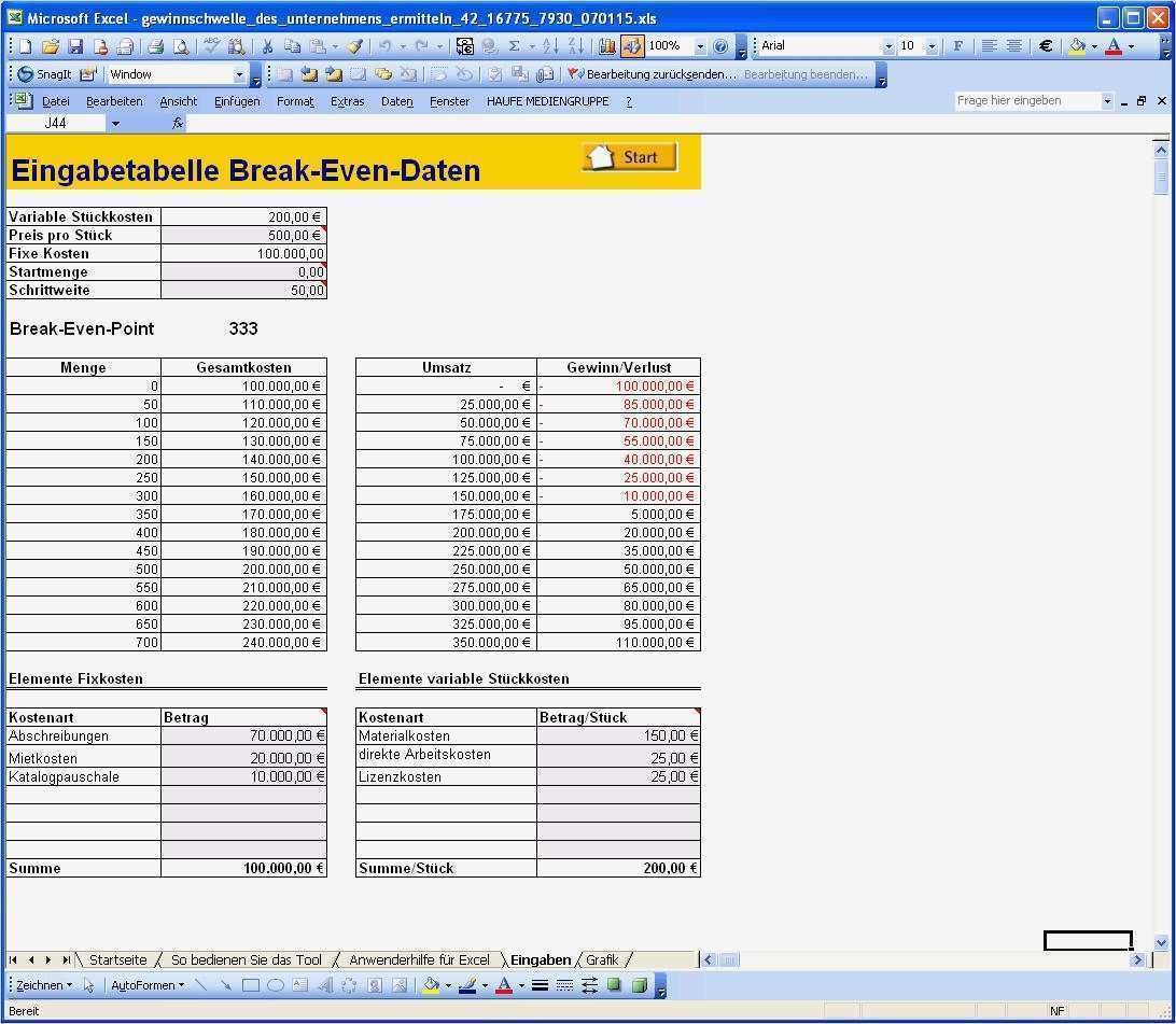 Break even Point Excel Diagramm Vorlage Cool Break even Analyse Excel tool Zum Download