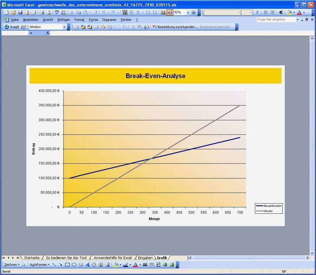 Break even Point Excel Diagramm Vorlage Schön Break even Analyse Excel tool Zum Download