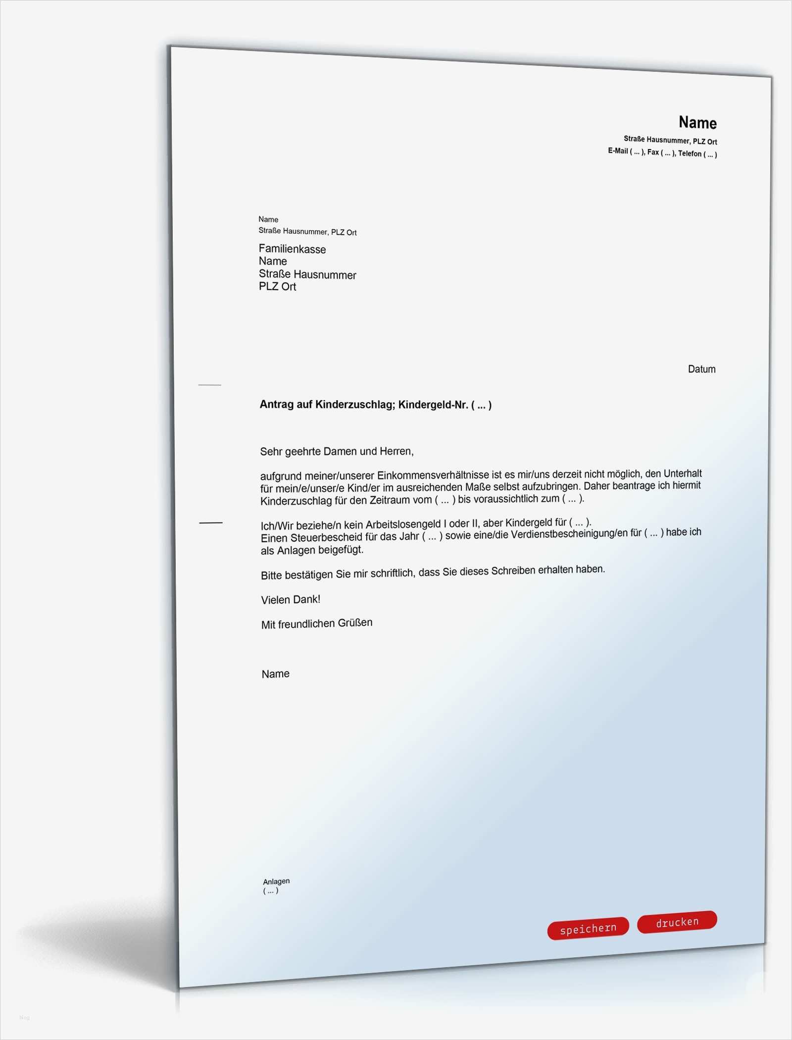 Muster Antrag Kinderzuschlag zum Download früher