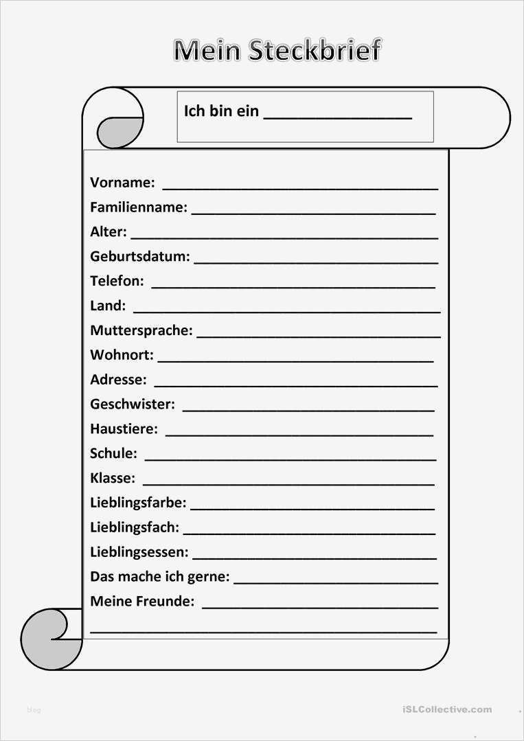Brief Französisch Vorlage Best Of Steckbrief Arbeitsblatt Kostenlose Daf Arbeitsblätter