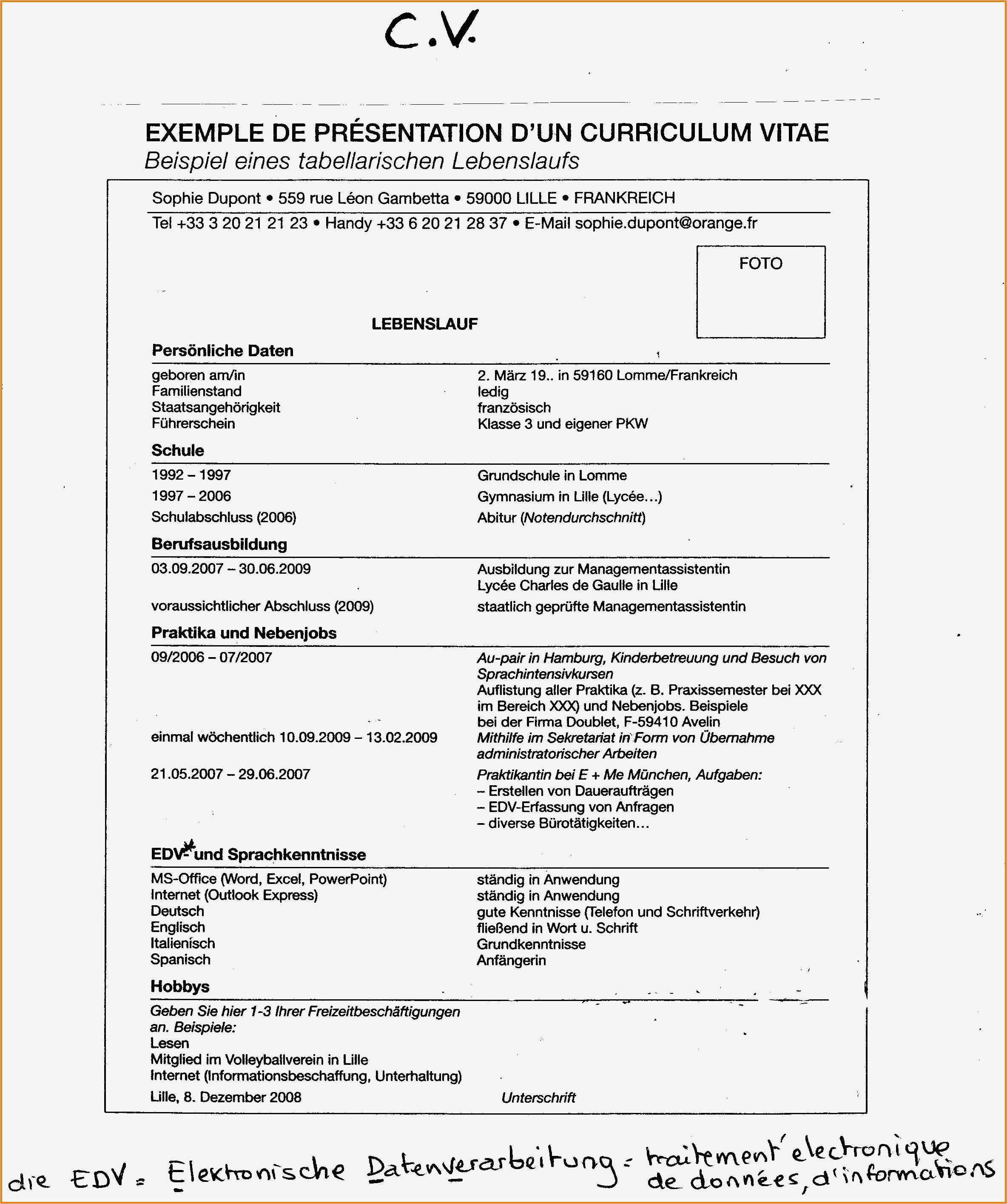 Brief Französisch Vorlage Gut 7 Lebenslauf Französisch