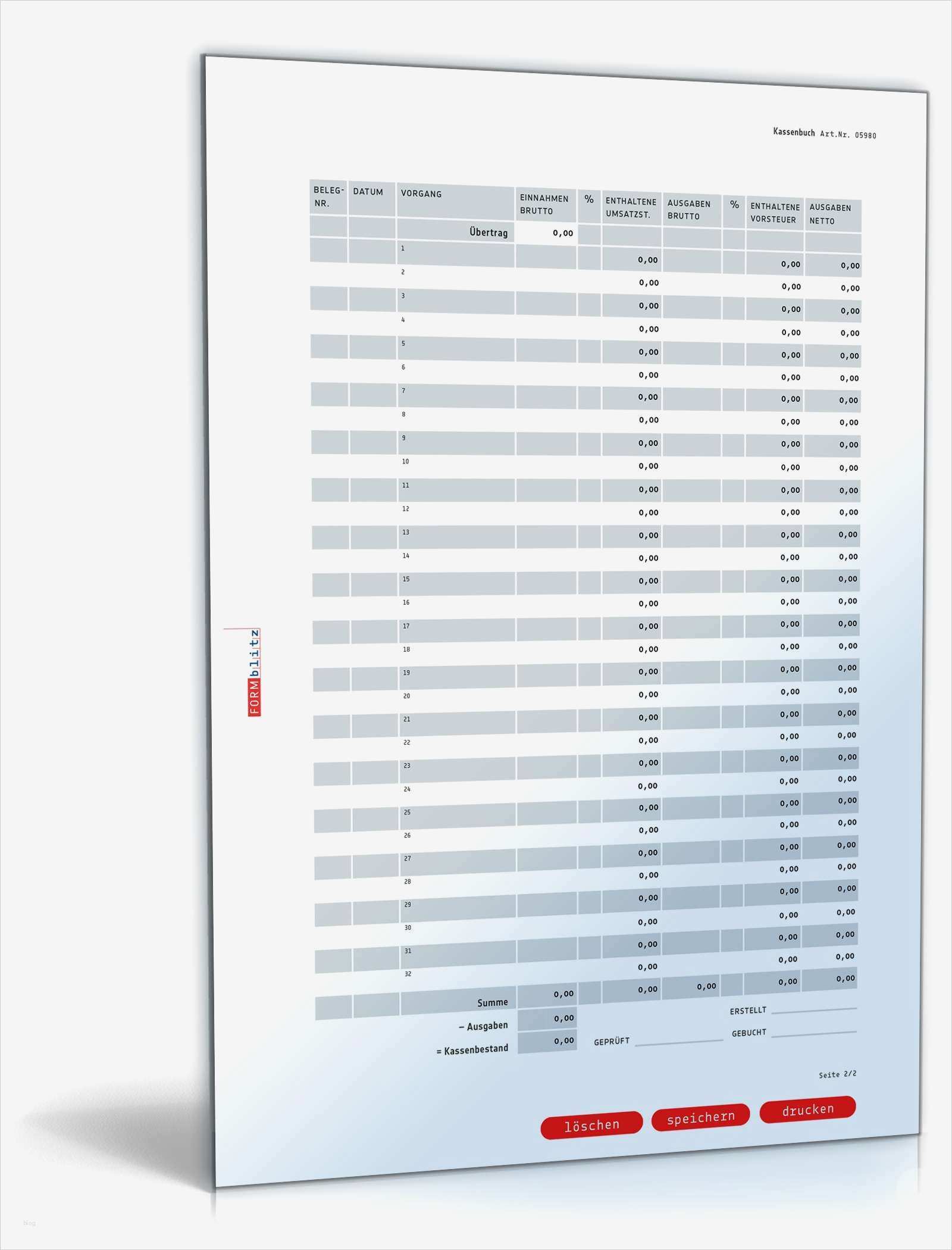 Buchführung Verein Vorlagen Erstaunlich Kassenbuch Im Hochformat