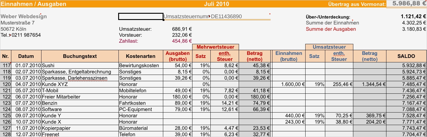 Buchhaltung Journal Excel Vorlage Cool Einnahmen Ausgabenrechnung Leicht Gemacht Mit Excel Oder