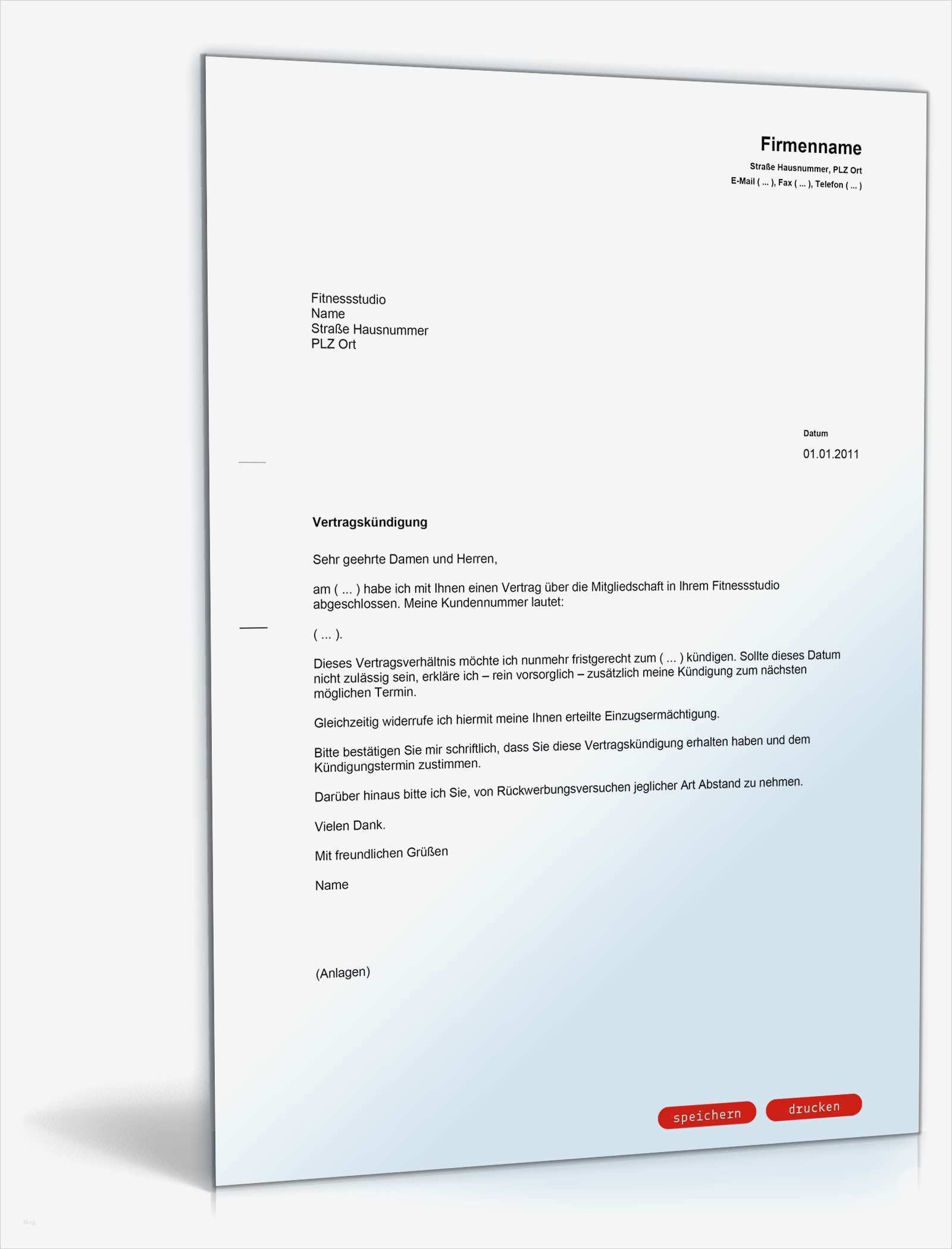 Businessplan Fitnessstudio Vorlage Elegant ordentliche Kündigung Vertrag Fitnessstudio Muster