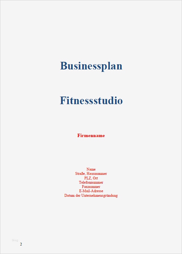 Businessplan Fitnessstudio Vorlage Gut Businessplan Fitnessstudio