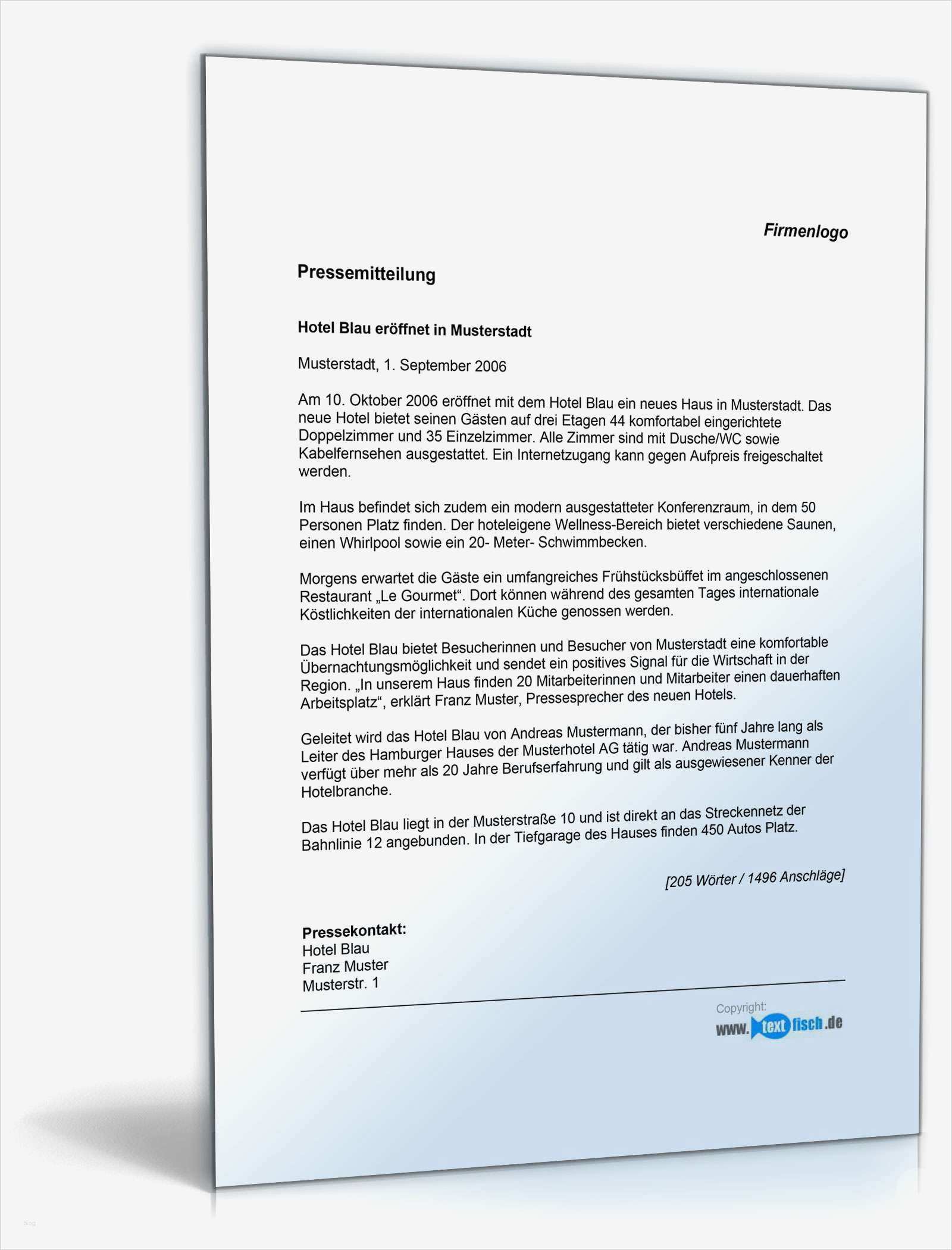 Businessplan Hotel Muster Vorlage Zum Download Hübsch Pressemitteilung Zur Eröffnung Eines Hotels Muster Zum