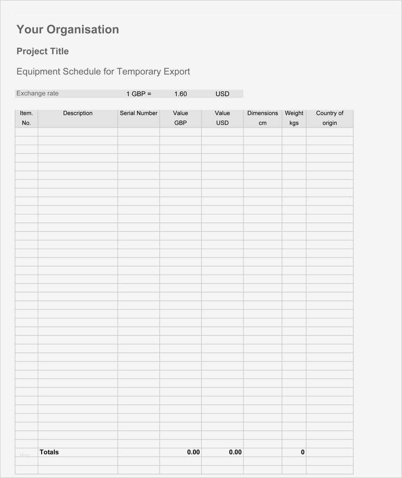 Carnet ata Excel Vorlage Elegant Equipment List Samples