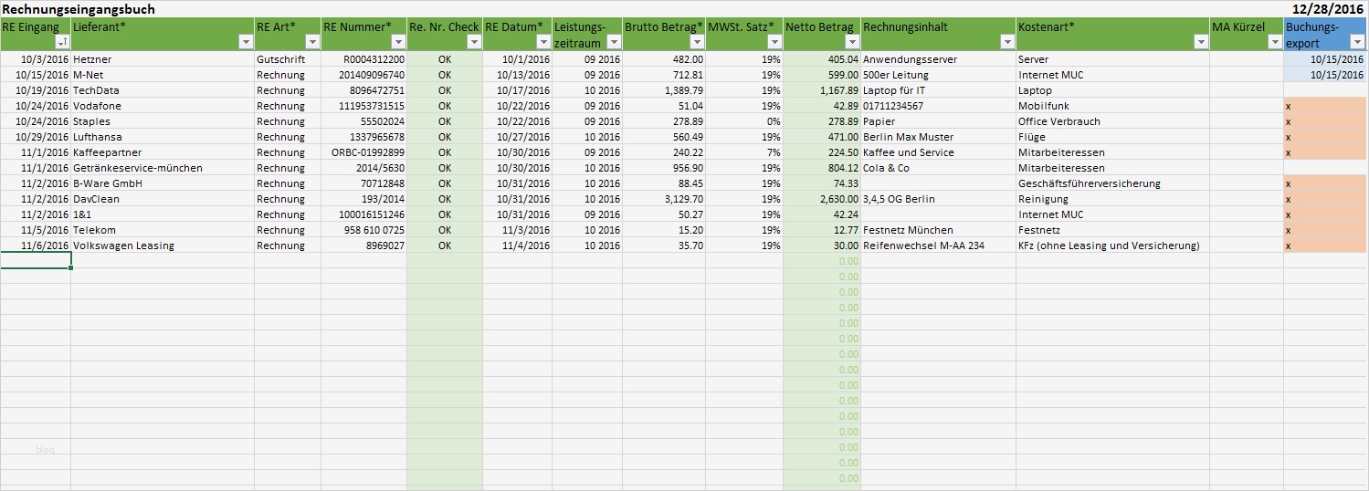 Datev Kassenbuch Vorlage Excel Schönste Rechnungseingangsbuch Als Excel Vorlage Mit Datev Export