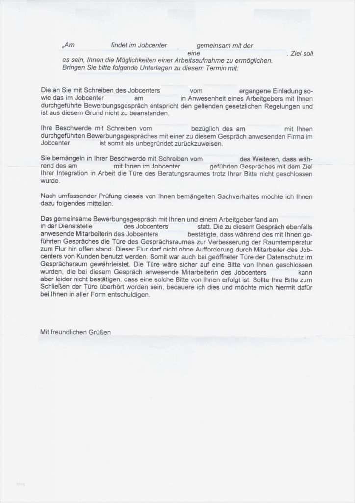Dienstaufsichtsbeschwerde Jobcenter Vorlage Schön Antwort Auf Einladung Zum Bewerbungsgespräch ...