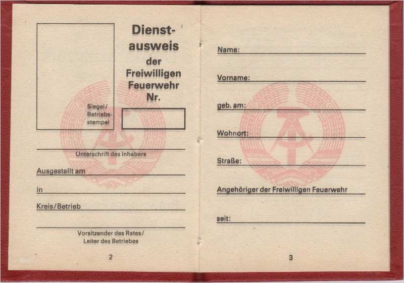 Dienstbuch Feuerwehr Vorlage Angenehm Ddr Ausweis Freiwillige Feuerwehr Dienstbuch Blanko