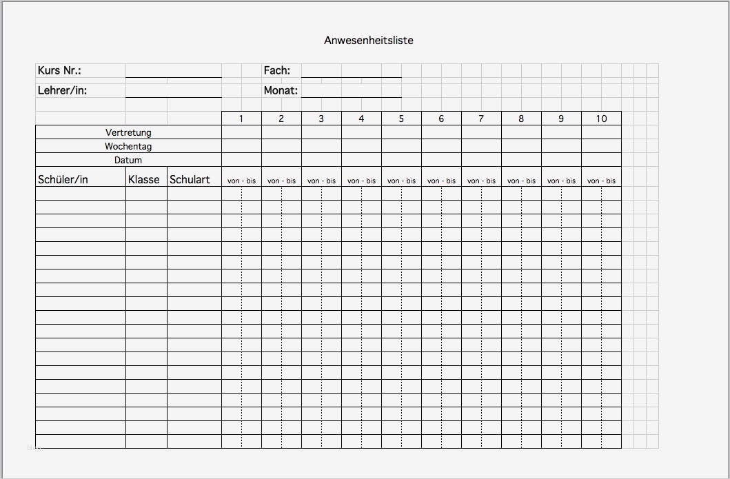 Dienstpläne Kita Vorlagen Kostenlos Best Of Anwesenheitsliste