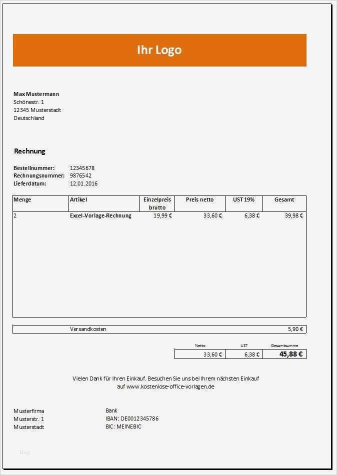 Ebay Vorlagen Erstellen Kostenlos Angenehm Rechnung Vorlage Excel