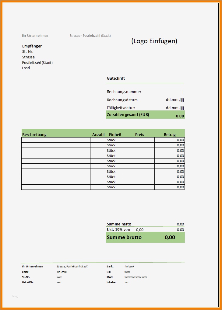 Einfacher Businessplan Vorlage Kostenlos Schön 7 Gutschrift formular