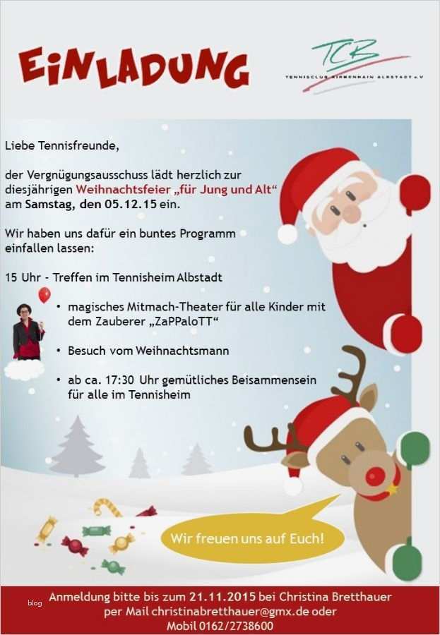 Einladung Weihnachtsfeier Firma Vorlage Cool Tennisclub Birkenhain Albstadt