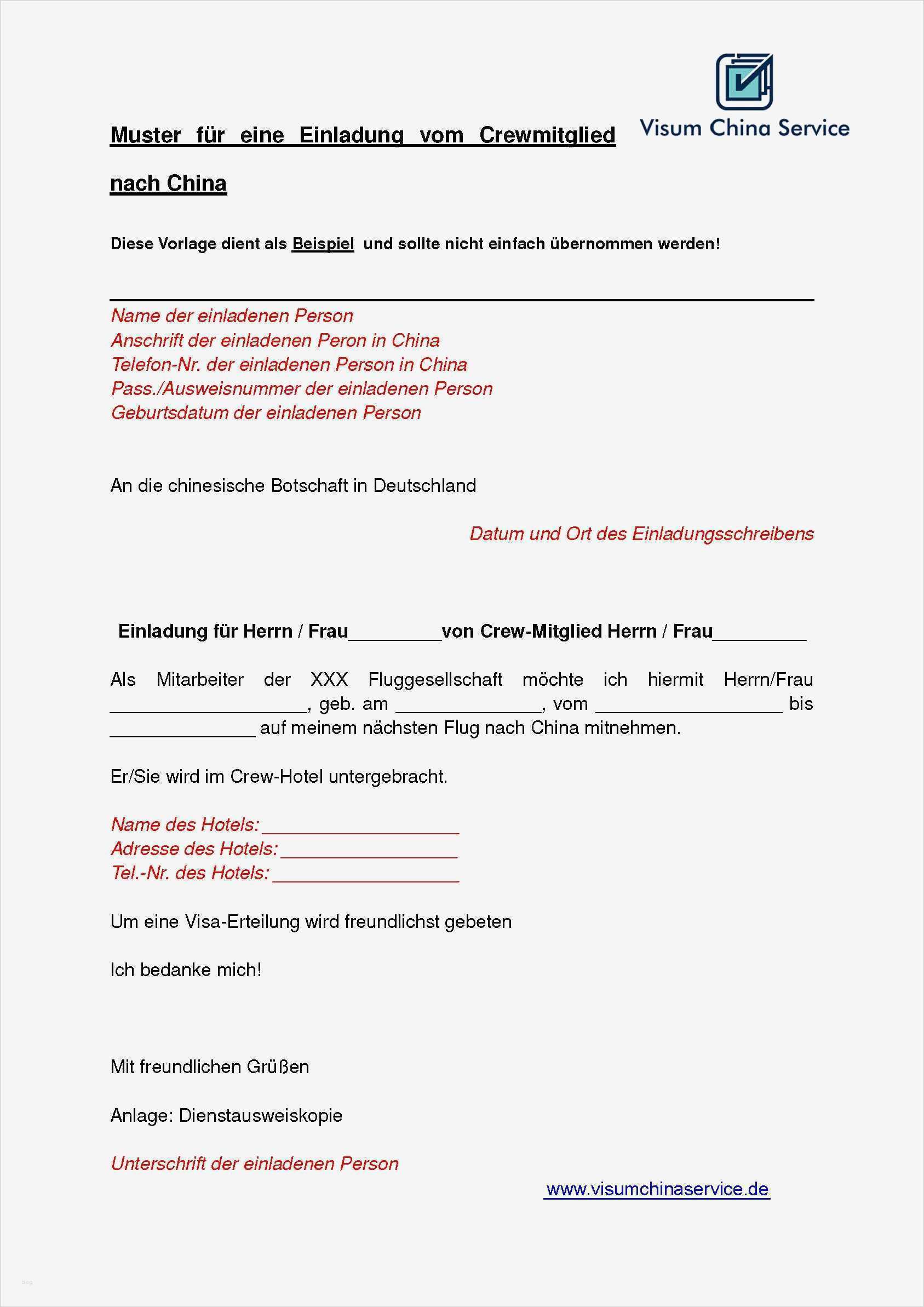 Einladungsschreiben Visum Vorlage Beste Einladung Vom Crewmitglied Für Visum China Service