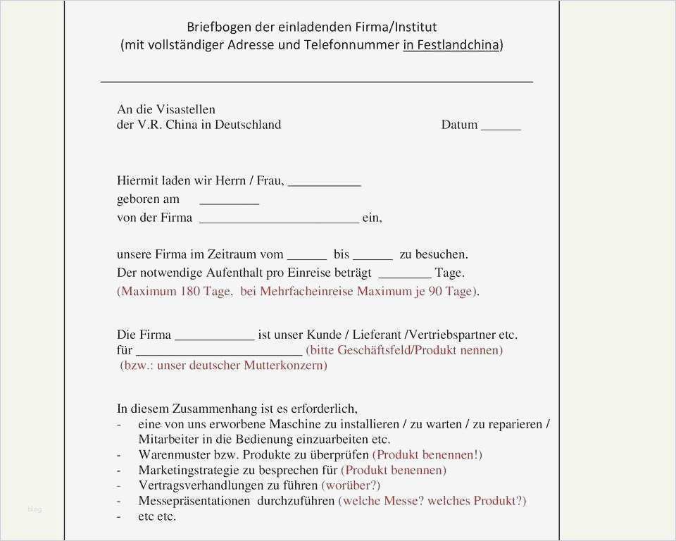 Einladungsschreiben Visum Vorlage Erstaunlich Einladung China Visum Muster Wunderbar Vorlage Einladung