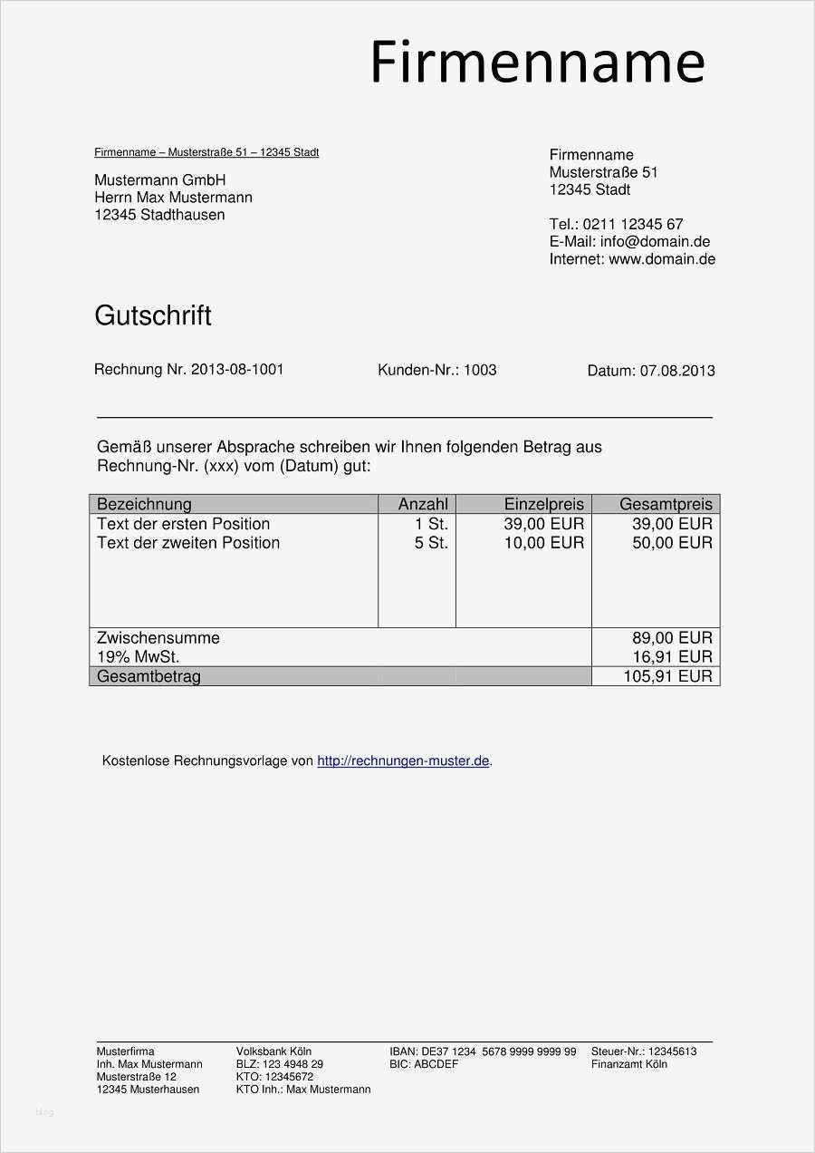 Einmalige Rechnung Als Privatperson Vorlage Erstaunlich Gutschrift Vorlage Kostenlos