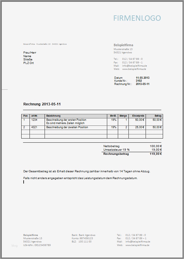 Einmalige Rechnung Als Privatperson Vorlage Genial Rechnungsvorlage Kostenlos En Muster Für