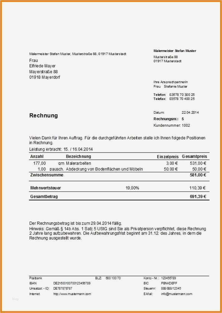 Einmalige Rechnung Als Privatperson Vorlage Schönste 9 Pauschalrechnung Muster