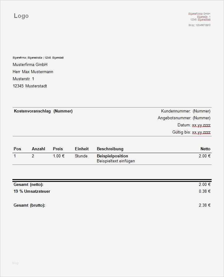 Elektro Angebot Vorlage Angenehm Kostenvoranschlag Muster Angebot Vorlage