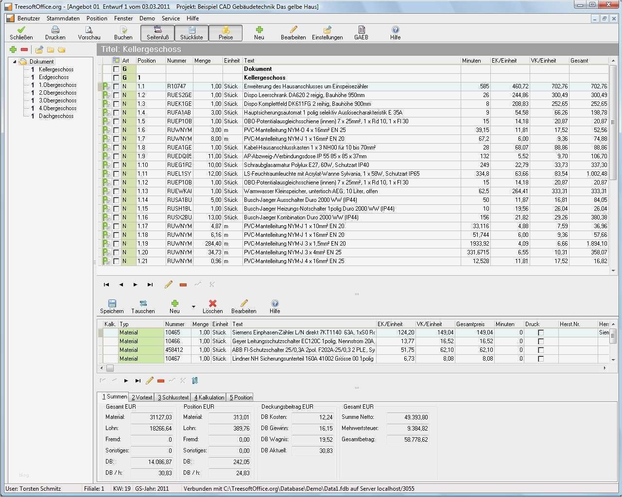 Elektro Angebot Vorlage Hübsch Treesoft Cad Gebäudetechnik