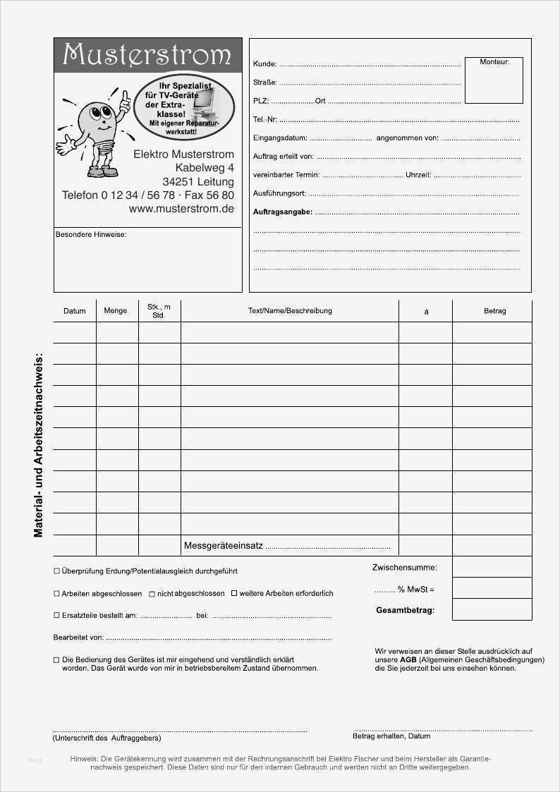 Elektro Angebot Vorlage Neu Arbeitsnachweis Muster Für Elektrohandwerk – Durchschreibsatz