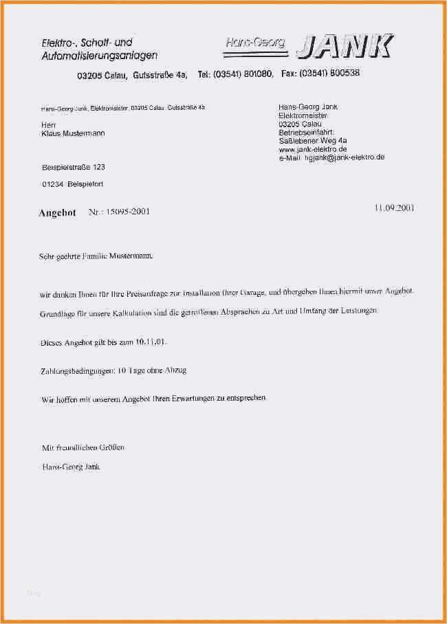 Elektro Angebot Vorlage Süß Angebotsschreiben Vorlage Fresh Frisches 31 Anschreiben