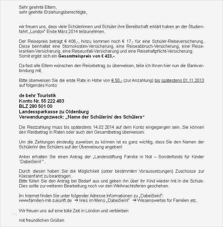 Elternbrief Klassenfahrt Vorlage Cool Elternbrief Klassenfahrt London Esens