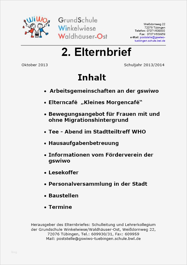 Elternbrief Vorlage Ausflug Beste Elternbriefe Grundschule Winkelwiese Waldhäuser Ost