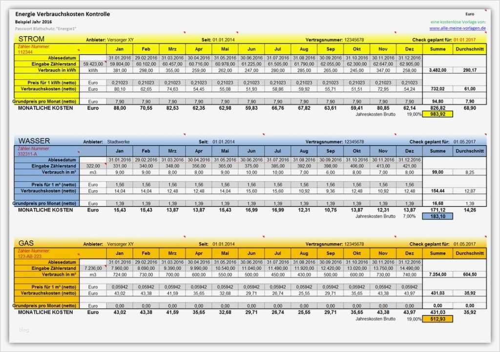 Energieverbrauch Excel Vorlage Erstaunlich Energie Verbrauchskosten Kontrolle