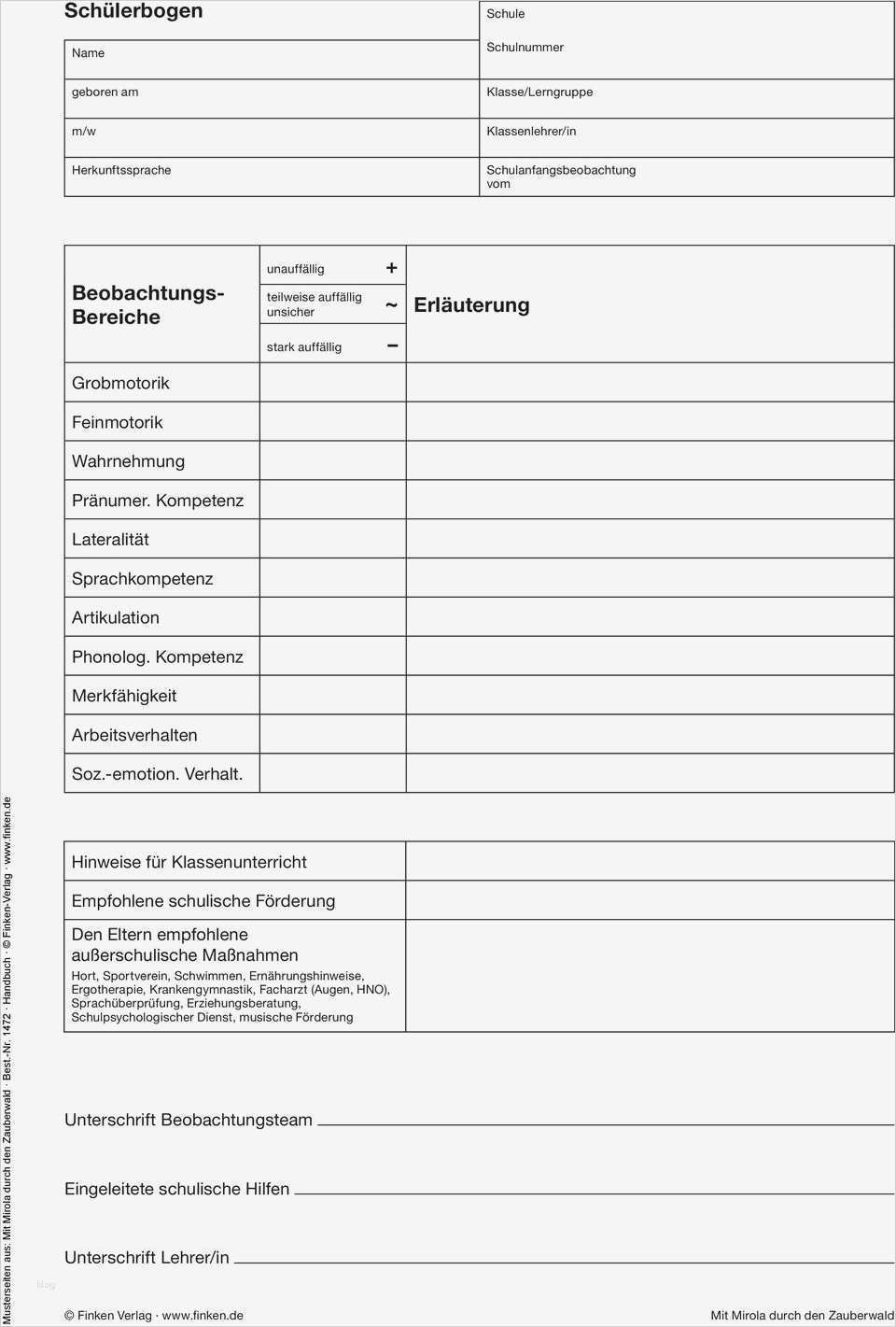 Entwicklungsbogen Kindergarten Vorlage Fabelhaft Beobachtungsverfahren Für Den Schulanfang Zum Erfassen Der