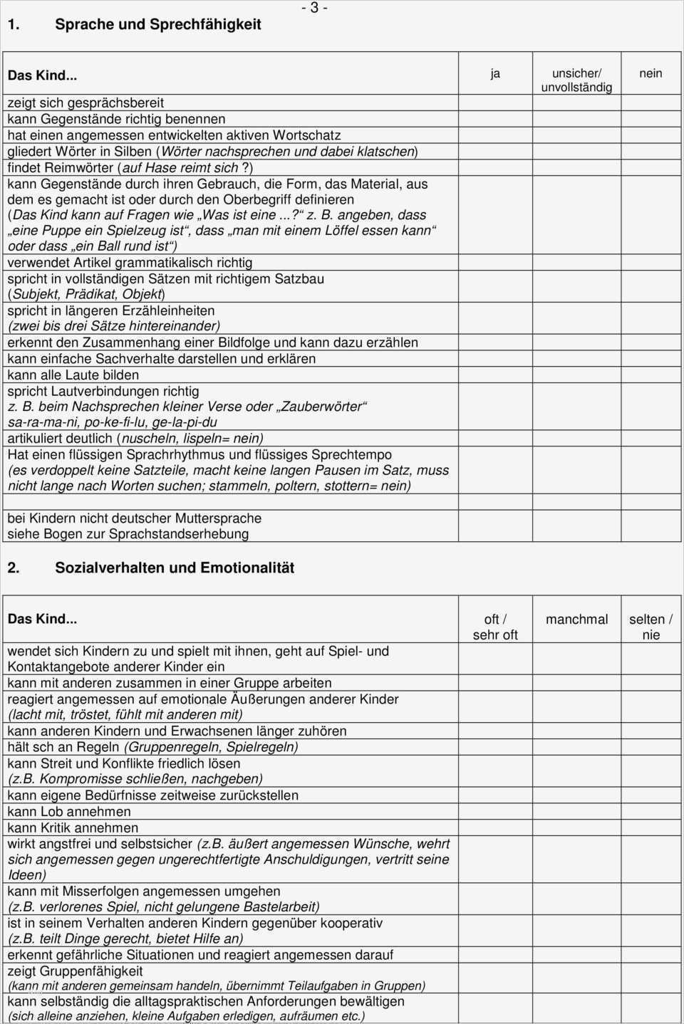 Entwicklungsbogen Kindergarten Vorlage Gut 1 Kindertageseinrichtung Beobachtungsbogen Zum