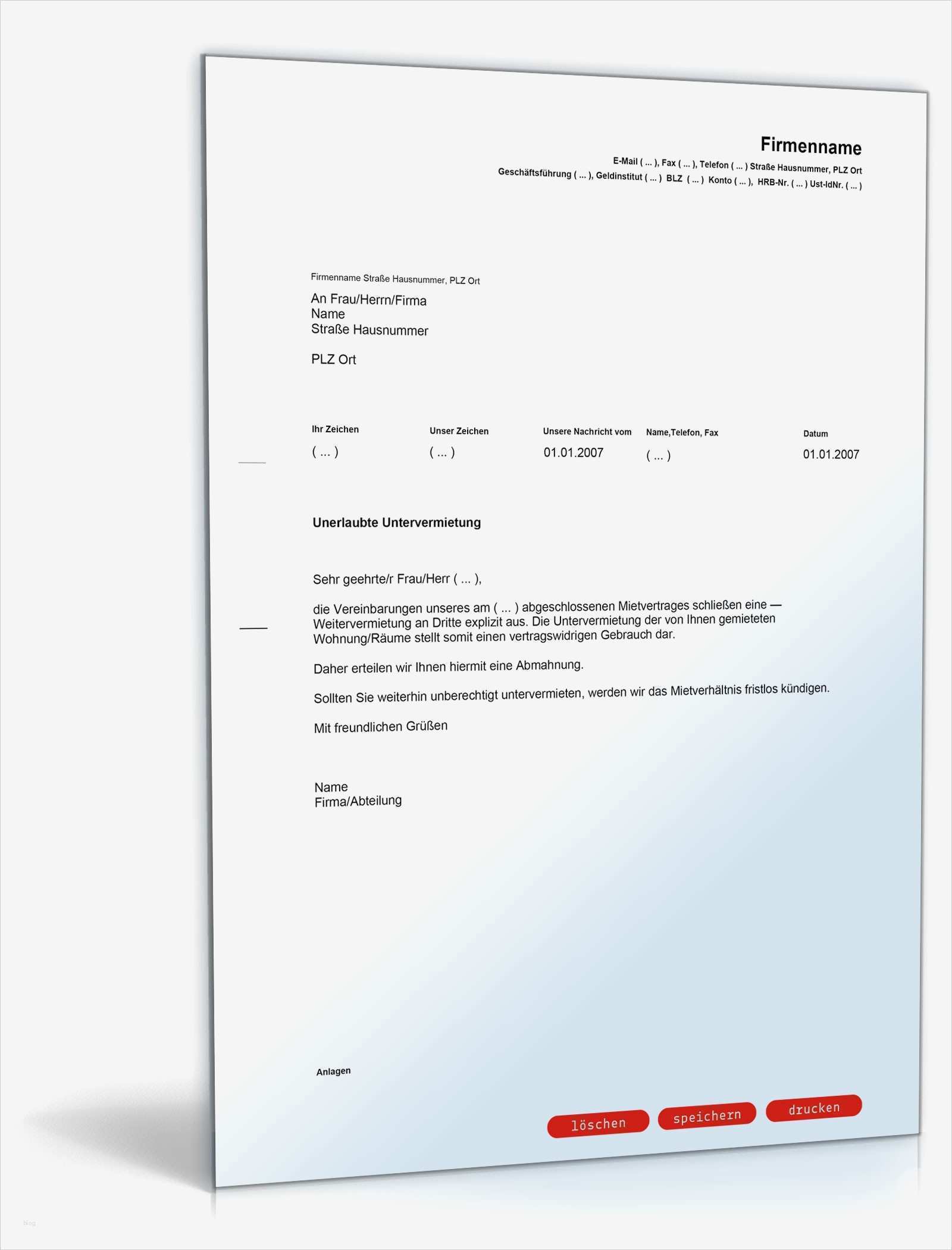 Erlaubnis Untervermietung Vorlage Best Of Abmahnung Unerlaubte Untervermietung Muster Vorlage Zum