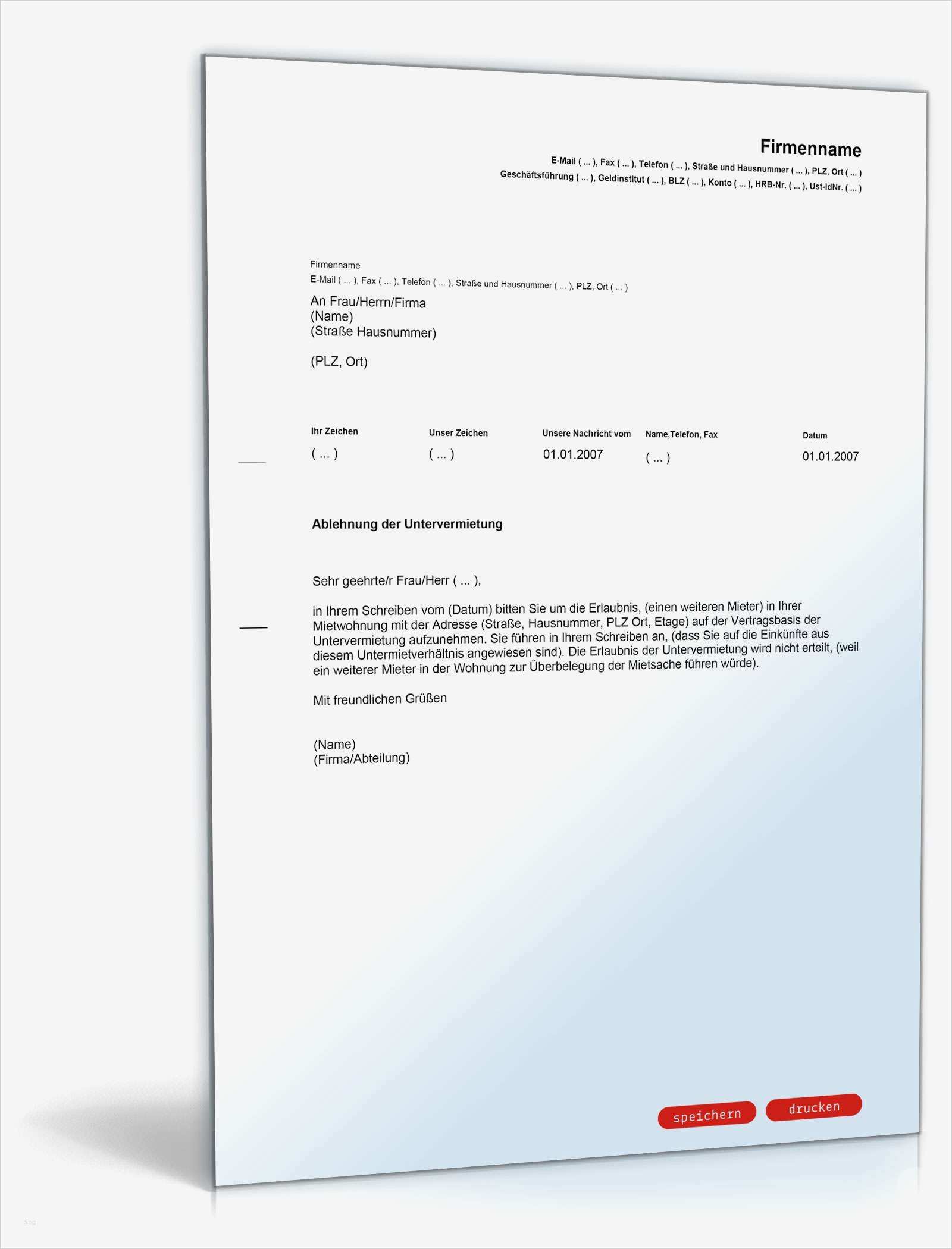 Erlaubnis Untervermietung Vorlage Erstaunlich Ablehnung Untervermietung Muster Vorlage Zum Download