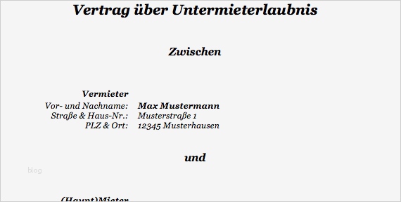 Erlaubnis Untervermietung Vorlage Hübsch Kostenlos Vertrag über Untermieterlaubnis Als Word Datei
