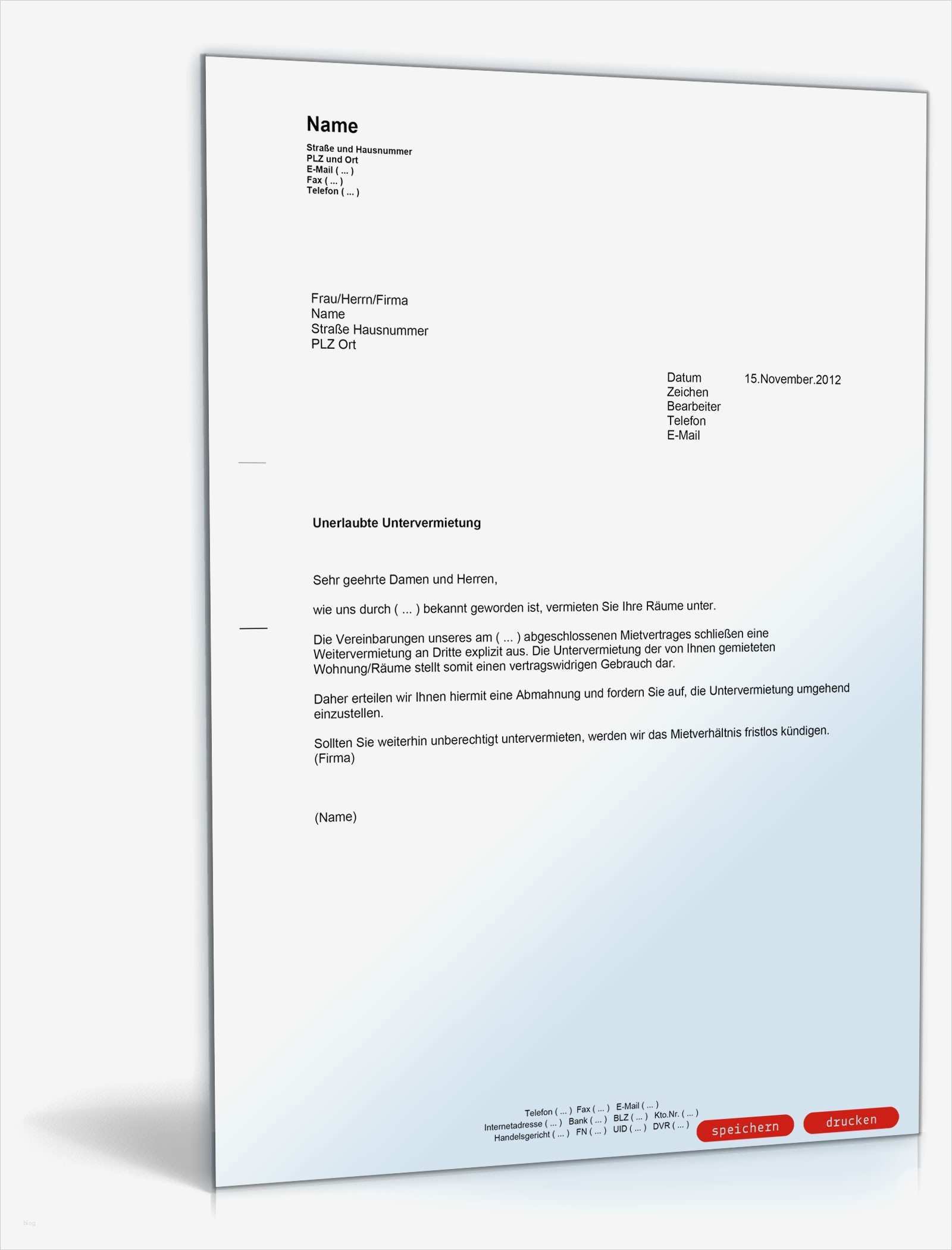 Erlaubnis Untervermietung Vorlage Hübsch Unterlassungsaufforderung Unerlaubte Untervermietung