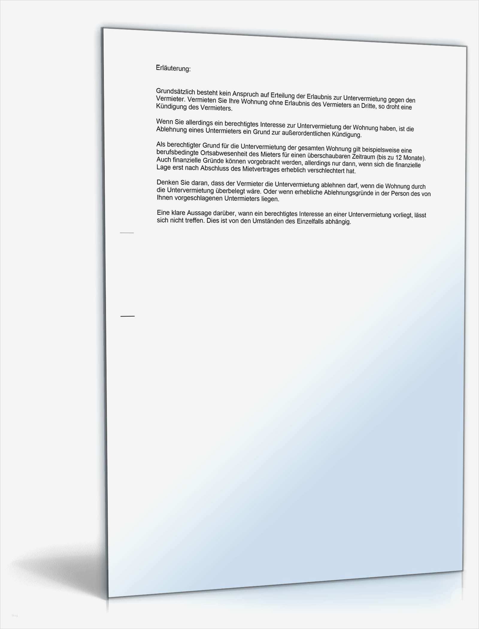 Erlaubnis Zur Untervermietung Vorlage Luxus formloser Antrag Untervermietung