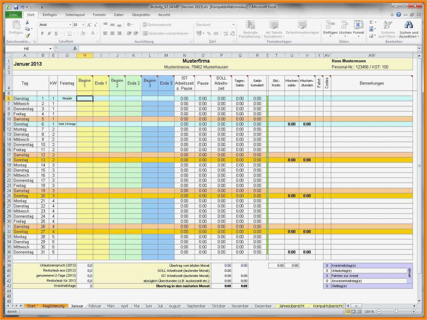 Excel Arbeitszeiterfassung Vorlage Schönste 9 Zeiterfassung Excel Vorlage Kostenlos 2017