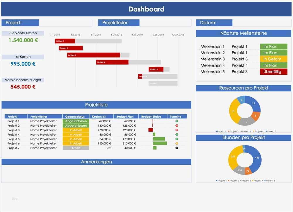 Excel Dashboards Projektmanagement – Der Dashboard