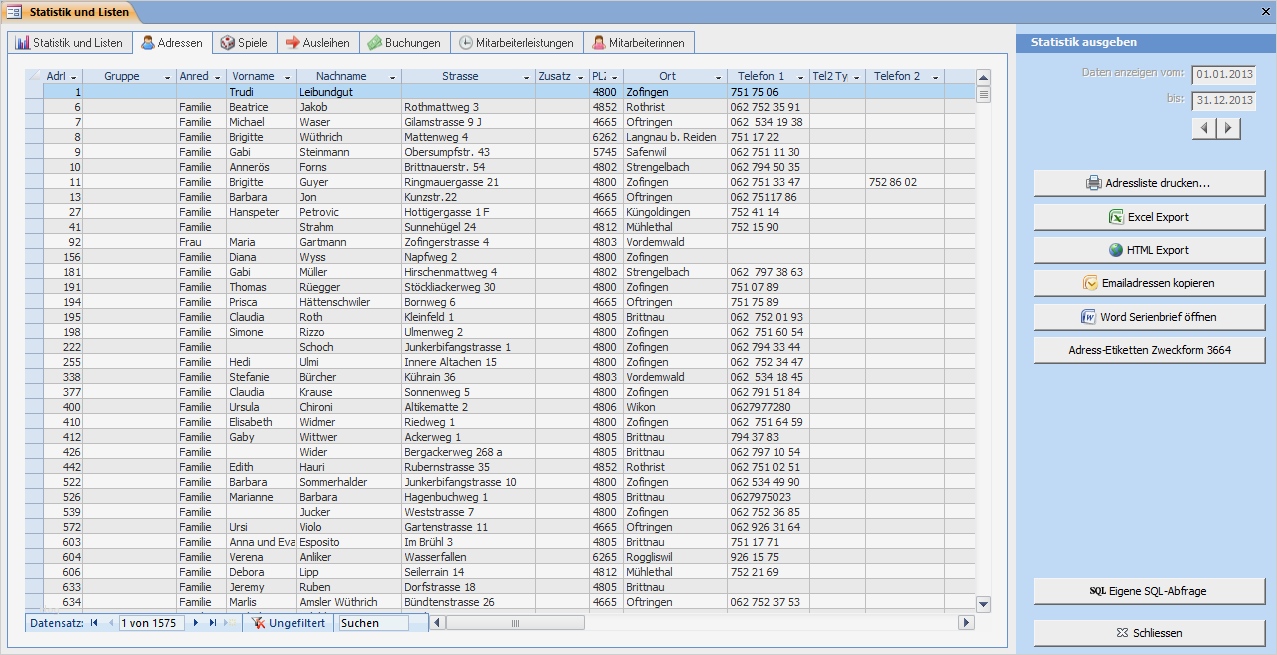 Excel Vorlage Adressen Erstaunlich Lupo Statistik &amp; Listen