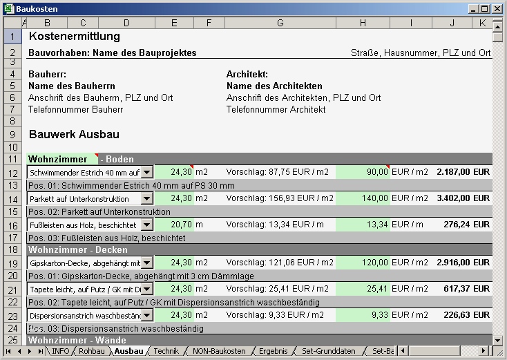 Excel Vorlage Baukosten Cool Baukosten Wohnhaus Für Excel 2006 5 Download Baukosten Mit