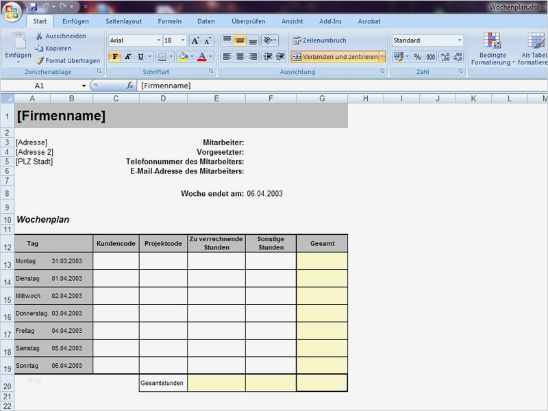 Excel Vorlage Kundenkartei Best Of Wochenplan Projekte