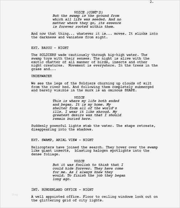 Film Script Vorlage Angenehm Quatre Pages De Script Du Film Swamp Thing Avorté De Joel
