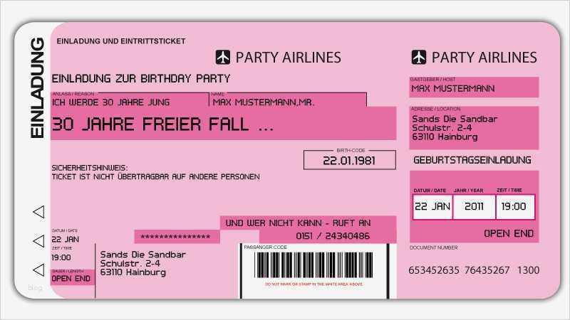 Flugticket Einladung Vorlage Beste Einladungskarten Flugticket Geburtstag Hochzeit