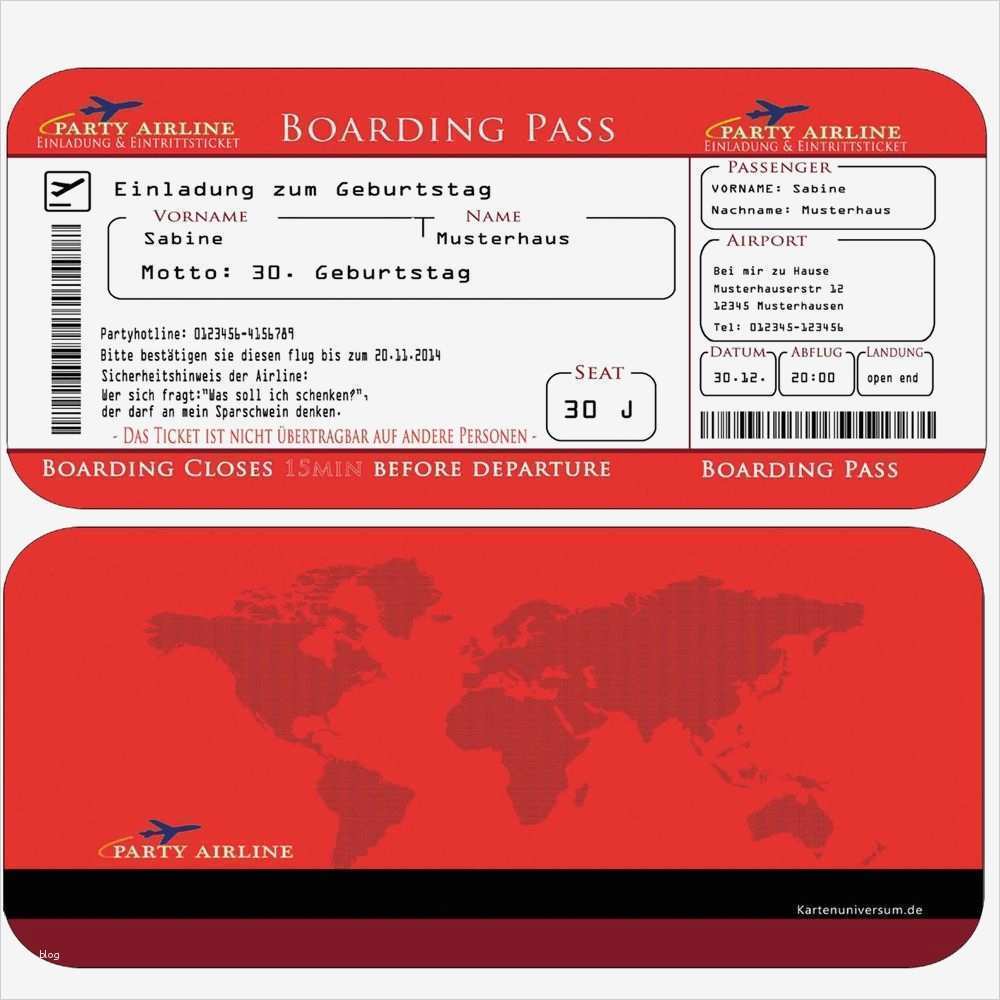 Flugticket Einladung Vorlage Genial Einladungskarten Geburtstag Boarding Pass Flugticket Rot